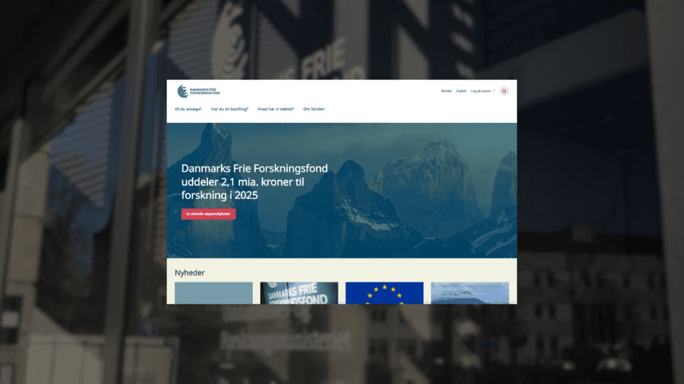 Billede af Danmarks Frie Forskningsfond' website