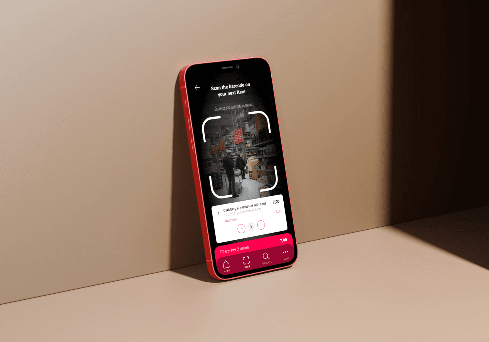 Billede af en Smartphone, der viser en selvscanningsapp